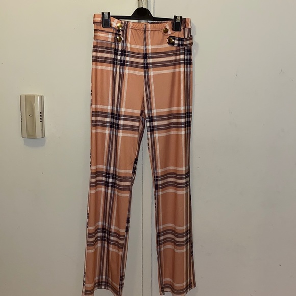 CHICME Pants - Houndstooth Print Buttoned High Waist Wide Leg Tailored Pants Plaid XL by Chicme